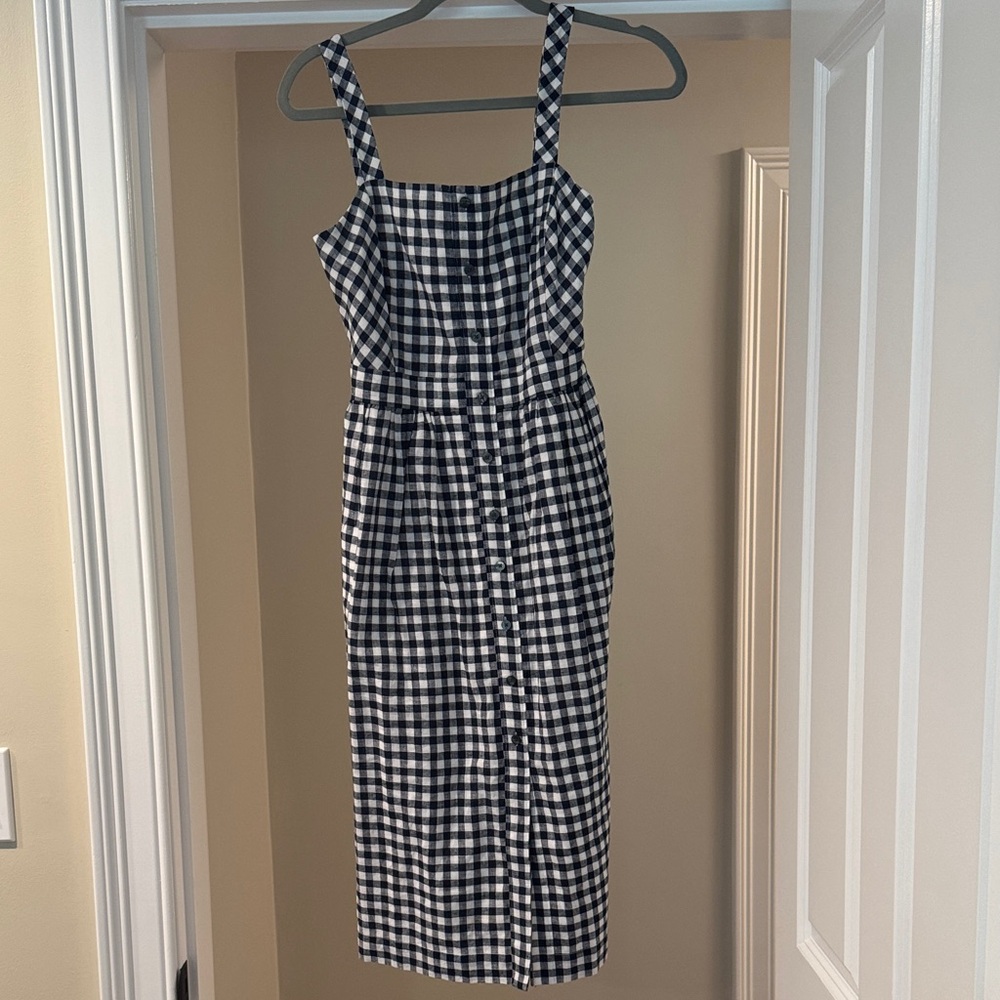 Draper James Navy and White Checkered Midi Dress
